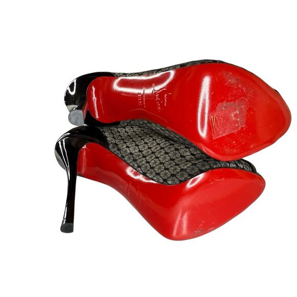 Christian Louboutin Empiralta 120 Black Lace Bow Peep Toe Booties 39.5 - Picture 12 of 13